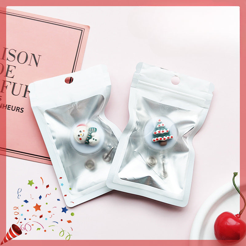 Wholesale 5pcs Cute Christmas Transparent Back Cartoon Creative Chest Badge Work Badge Student Rally Buckle Anti Loss Keychains